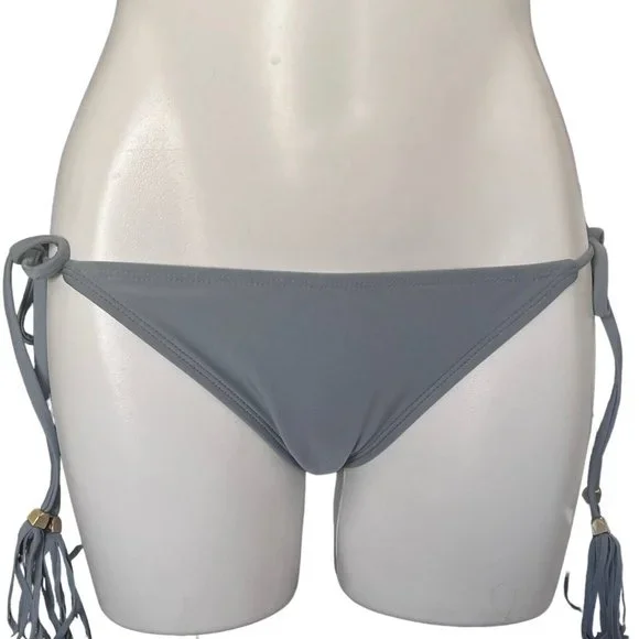 Kandy Wrapper Bikini Bottoms Grey Ties Side Tassel String Bathing Suit New Med - Picture 1 of 12